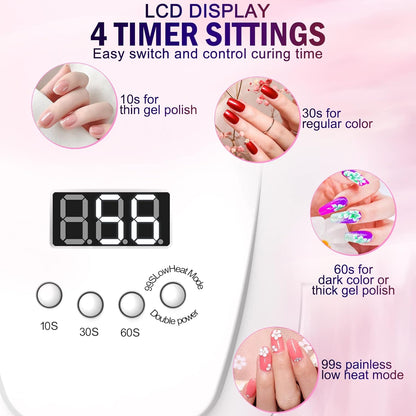 UV LED Nail Lamp, NAILGIRLS 168W Fast UV Light for Nails Gel Polish, Professional Curing with 4 Timer Setting Auto Sensor, LED Gel Nail Dryer for Fingernail and Toenail Home Salon Use, Nail Art Tools