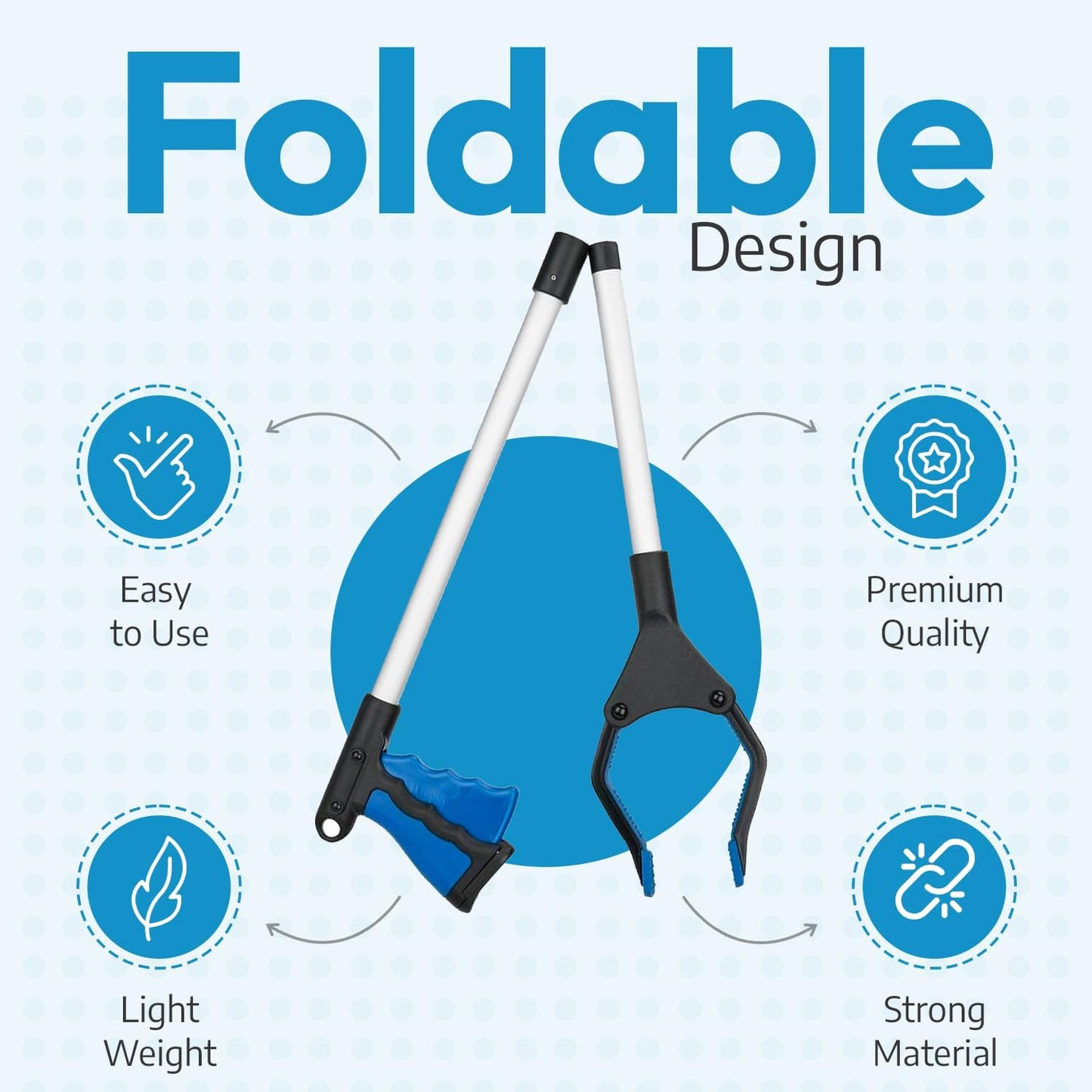 FiPlus PowerGrip T9, Grabber Tool, Wide Jaw, Foldable, Steel Cable, with 96 Grip Points for Firm Grip, 32" with Magnet,