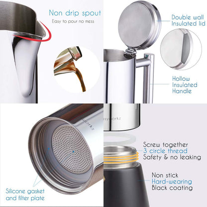 Easyworkz Diego Stovetop Espresso Maker 12Cup 520ml Stainless Steel Italian Coffee Machine Maker Induction Moka Pot