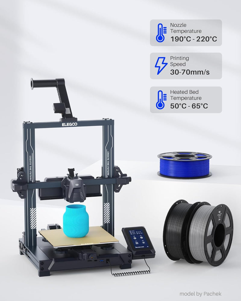 ELEGOO PLA Filament 1.75mm Black 1KG, 3D Printer Filament Dimensional Accuracy +/- 0.02mm, 1kg Spool(2.2lbs) Fit Most FDM 3D Printers