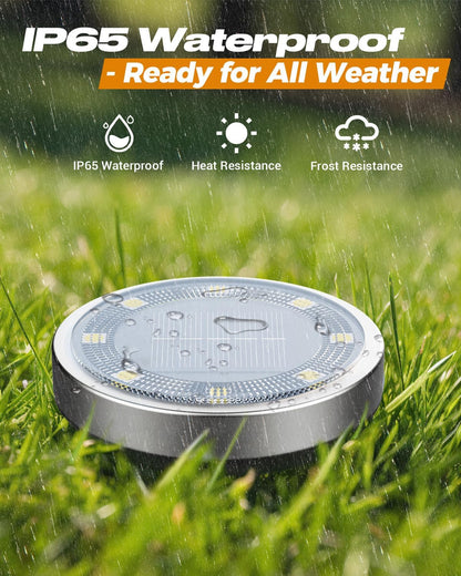 btfarm Solar Ground Lights, 10 Pack 8LED Solar Lights Outdoor Waterproof Garden, Pathway Lights Solar Powered in-Ground Lights, Disk Lights Landscape Lighting for Lawn Patio Yard Driveway, Warm White