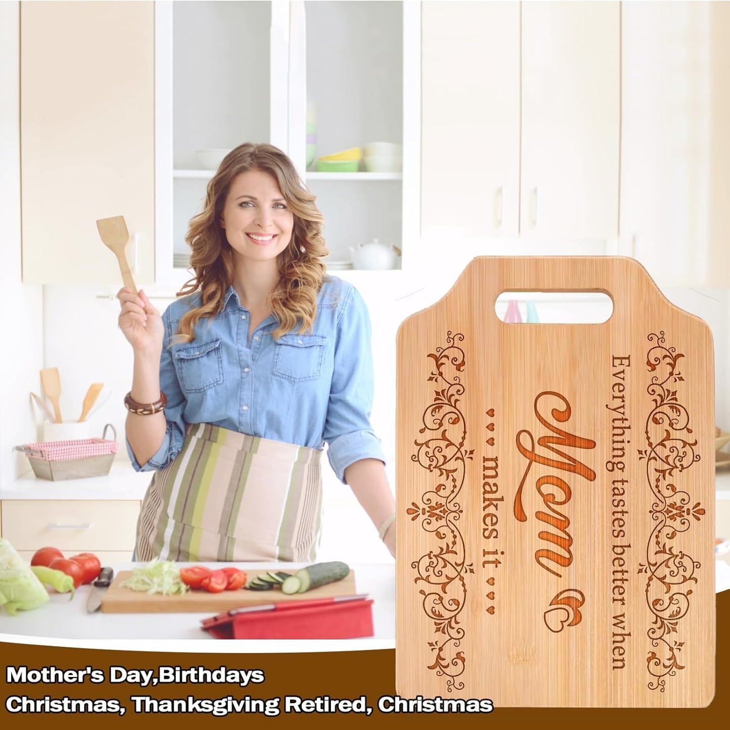 Grandma Gifts, Mothers Day Christmas, Birthday Gifts for Grandma from Grandkids - Engraved Bamboo Cutting Board 31 * 22 * 1cm, Stocking Stuffers for Women