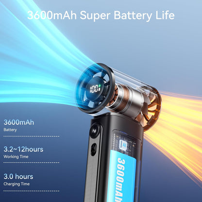 Portable Handheld Fan, 100 Speed Mini Quiet Turbo Fan, 3600mAh Small Pocket Fan, 12H Battery Operated Table Fan for Travel/Outdoor/Home/Office (Black)