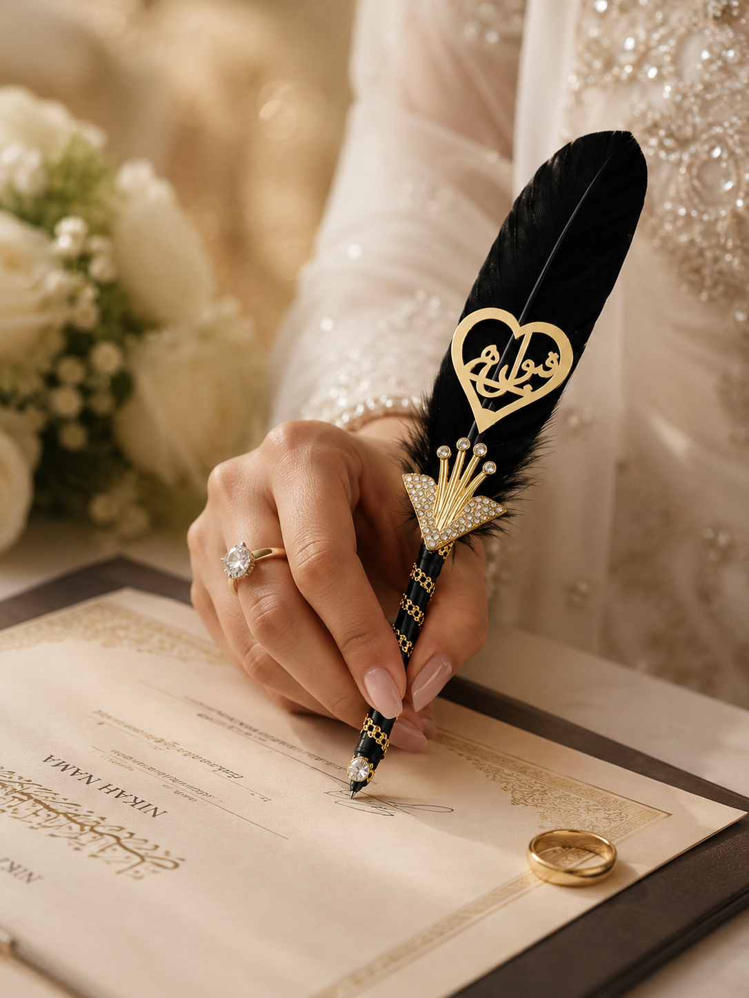 Large Luxury Handmade Nikah Signing Pen | Peacock Feather Wedding Keepsake Bridal Gift
