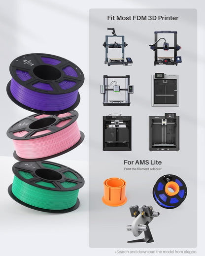 ELEGOO PLA Filament 1.75mm Black 1KG, 3D Printer Filament Dimensional Accuracy +/- 0.02mm, 1kg Spool(2.2lbs) Fit Most FDM 3D Printers