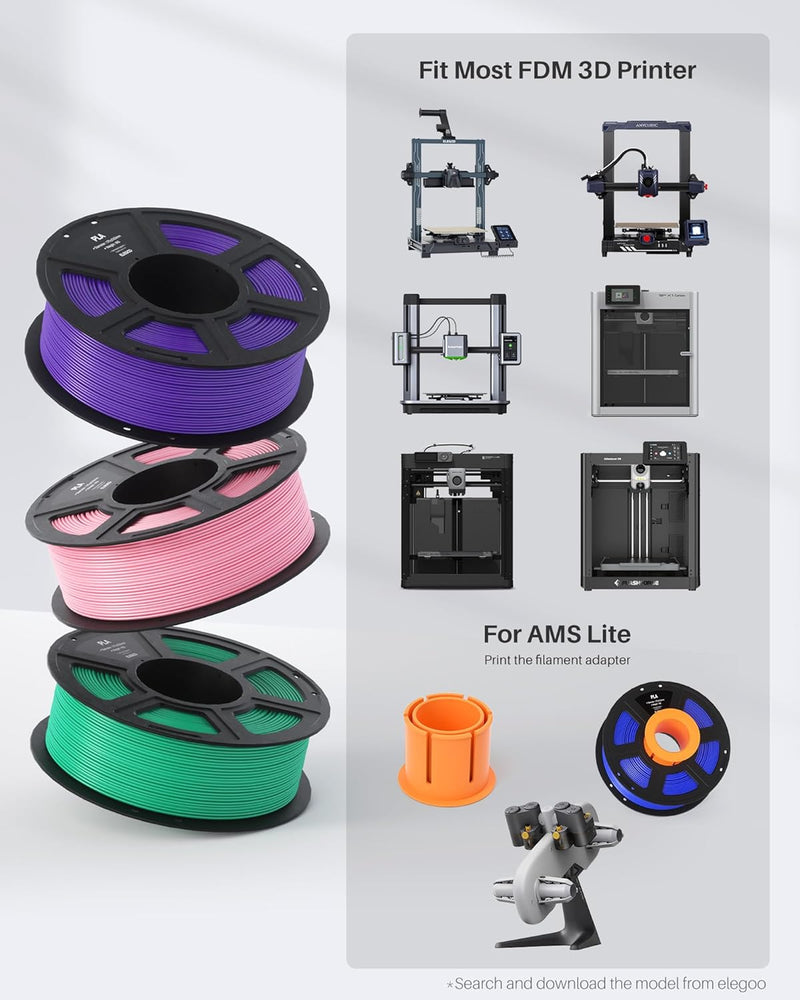 ELEGOO PLA Filament 1.75mm Black 1KG, 3D Printer Filament Dimensional Accuracy +/- 0.02mm, 1kg Spool(2.2lbs) Fit Most FDM 3D Printers