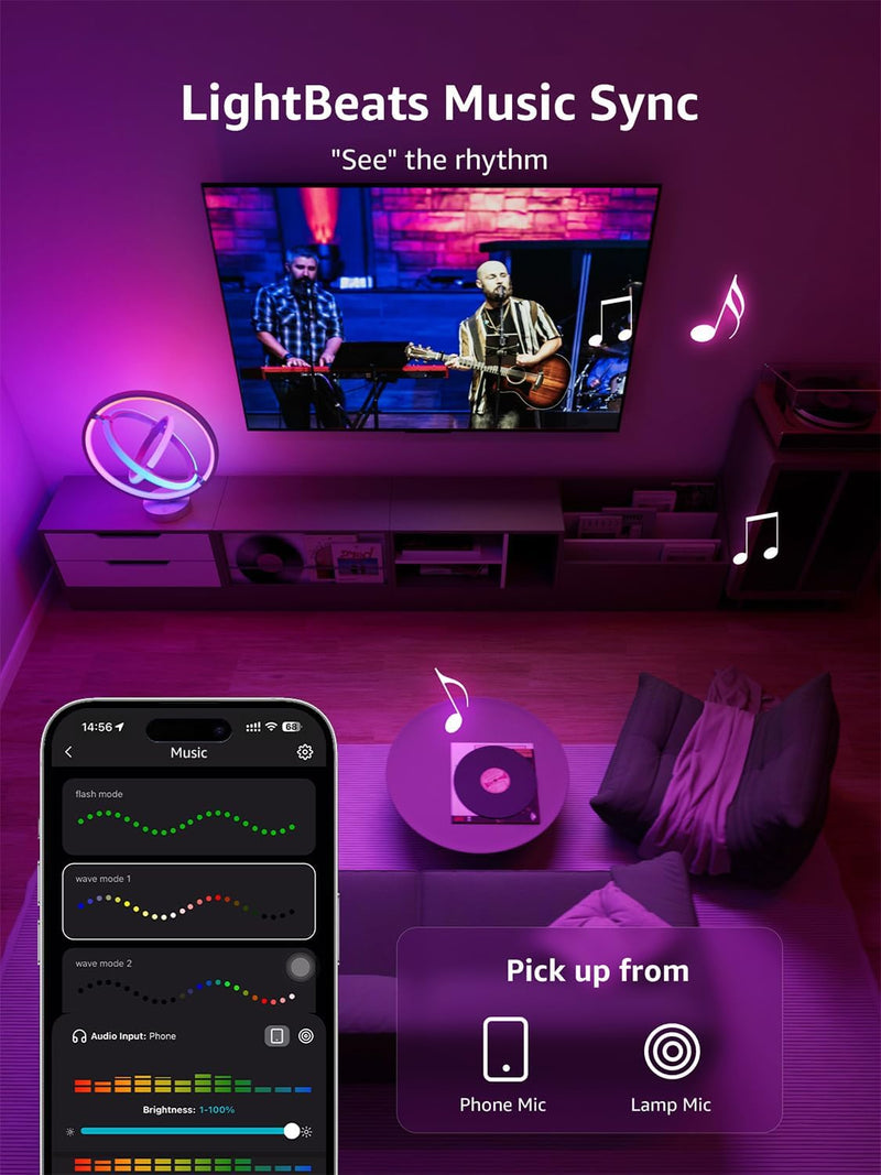 TB1 AI Smart Table Lamp, RGB Plus IC Addressable LED Lamp Alexa Google Compatible, LightBeats Music Sync, AI Generated Lighting LLM, Color Changing Modern Desk Lamp, 2.4 GHz WiFi/Bluetooth