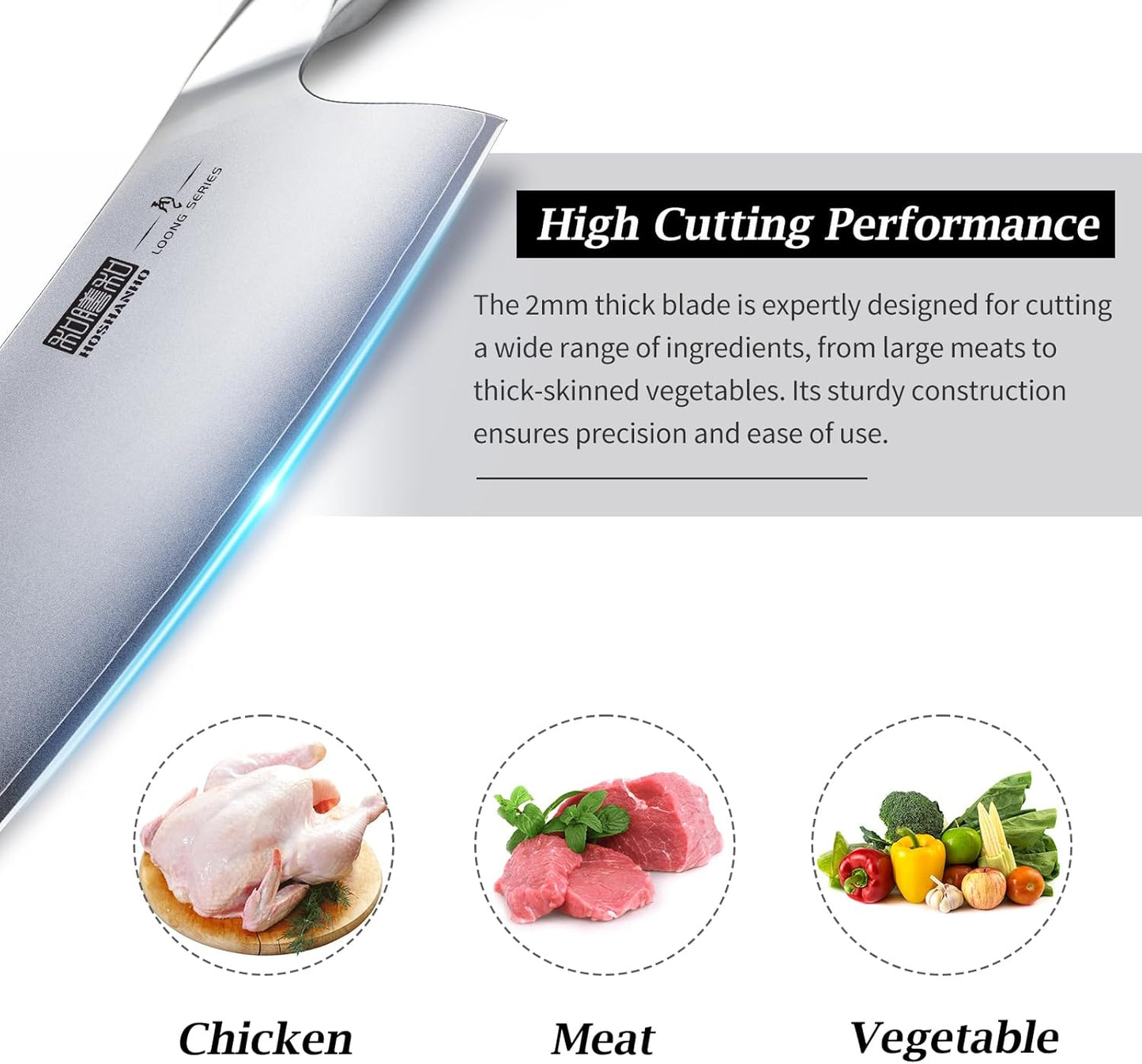 HOSHANHO Cleaver Knife 7 Inch, Ultra Sharp Japanese High Carbon Steel Vegetable Meat Cleaver, Multifunction Chopper Butcher Knife for Home Kitchen and Restaurant