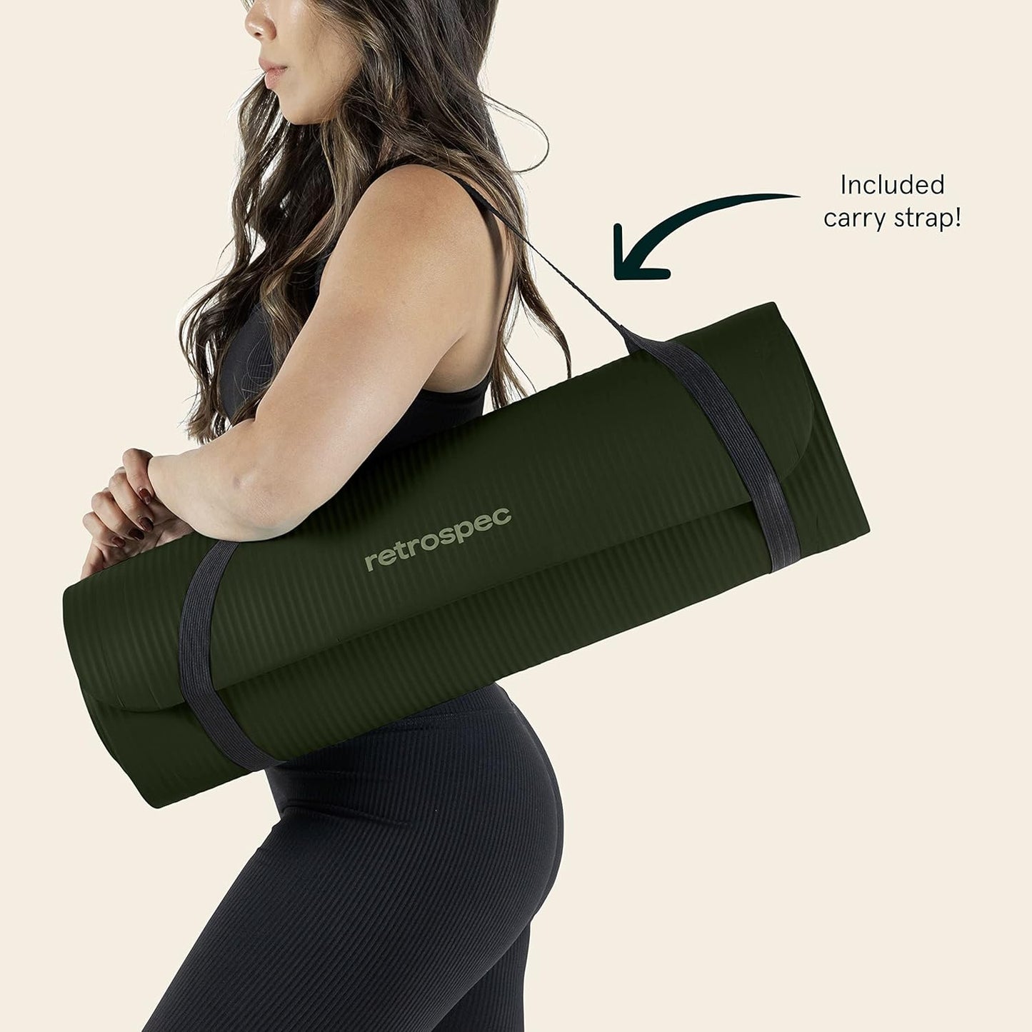 Retrospec Solana Yoga Mat 1/2" Thick – Non-Slip Exercise Mat with Nylon Strap – Pilates, Stretching & Fitness Workouts - PuriLite