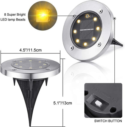 LYHOPE Solar Ground Lights Outdoor, 16 Pack 8 LED Solar Disk Lights Waterproof Garden In-ground Pathway Lights Landscape Lighting for Lawn,Yard,Deck,Patio,Walkway (Warm White)