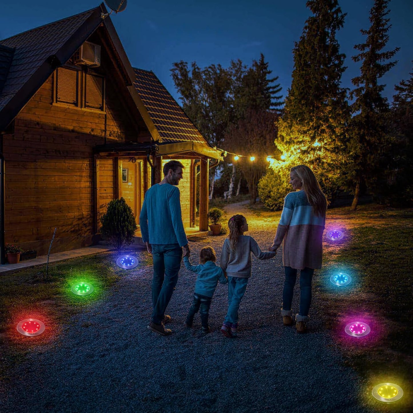 LYHOPE Solar Ground Lights Outdoor, 16 Pack 8 LED Color Changing Solar Disk Lights Waterproof Garden In-ground Pathway Lights Landscape Lighting for Lawn,Yard,Deck,Patio,Walkway (RGB)