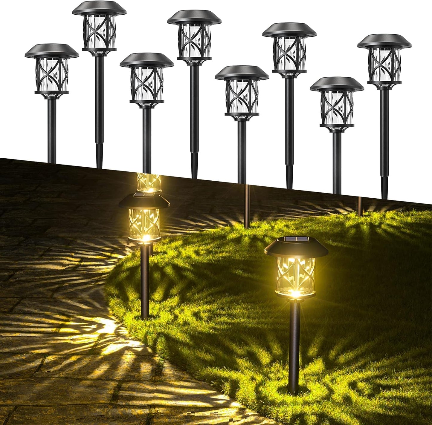 Solar Pathway Lights 8 Pack, Quntis IP65 Waterproof Solar Lights Outdoor, Auto On/Off Solar Garden Lights Landscape Lighting, Warm White Path Lights Solar Powered for Yard Driveway Walkway Patio Lawn