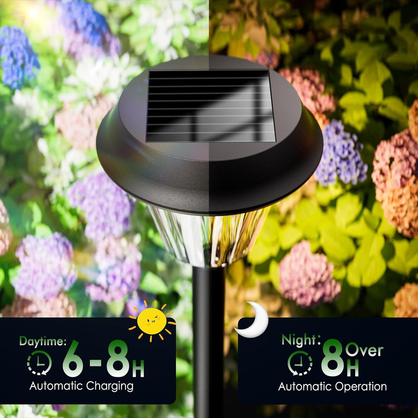 Quntis 8-Pack RGBWW Christmas Solar Pathway Lights, IP65 Waterproof Solar Lights Outdoor, Auto On/Off Solar Garden Lights, Landscape Path Lights for Yard Driveway Patio Halloween Christmas Decorations
