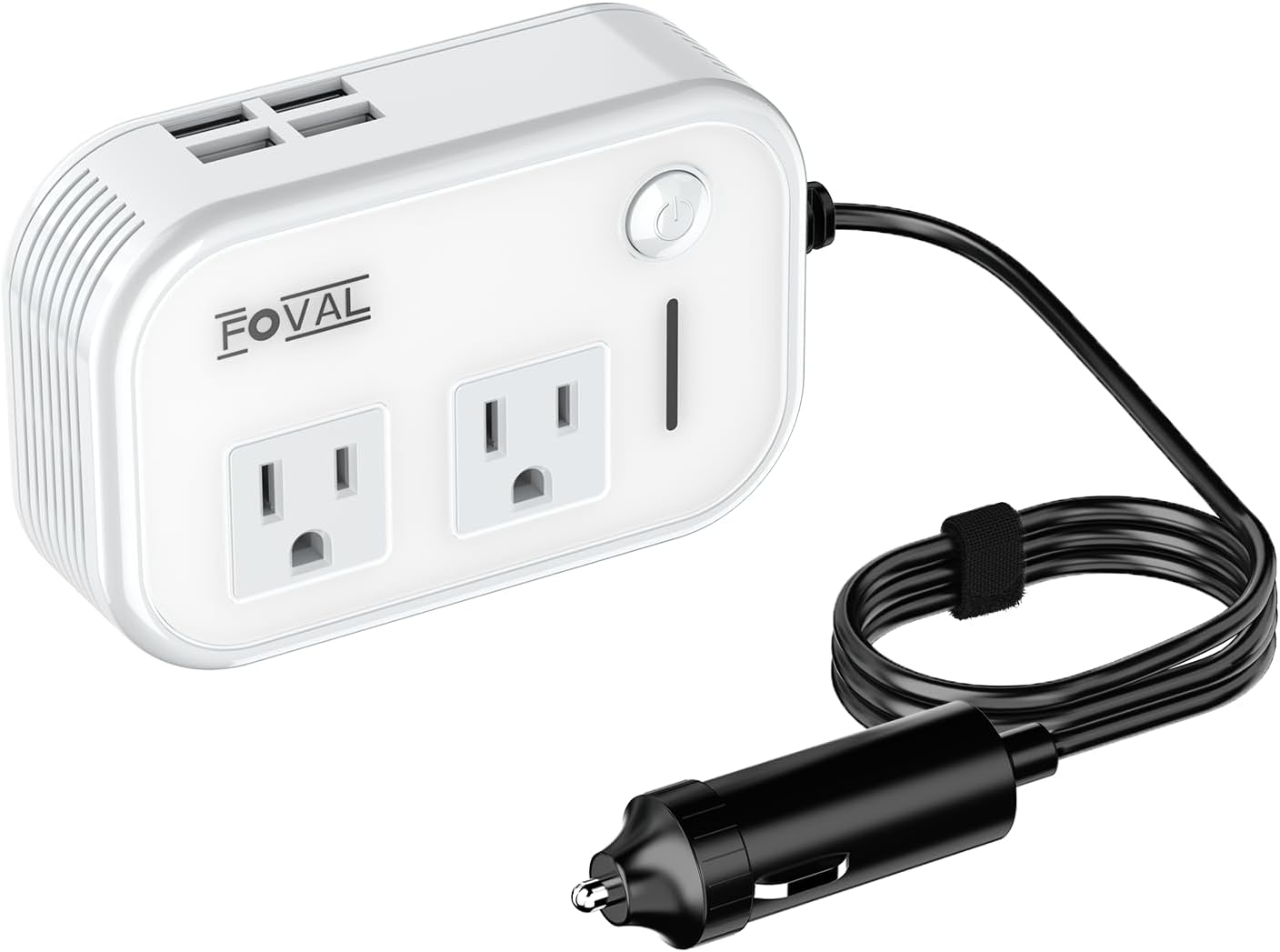 FOVAL 200W Car Power Inverter, 12V DC to 110V AC Car Converter with 4 USB Ports Car Laptop Charger Multi-Protection Car Adapter for Plug Outlet (White)