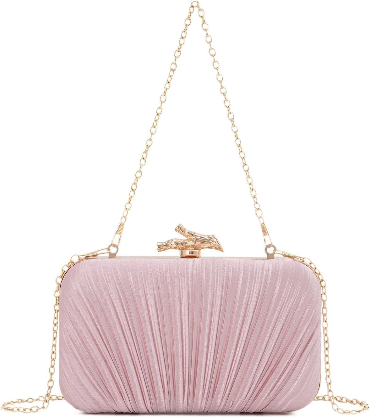 Clutch Purses for Women Evening Bag Pleated Clutch Bag with Chain Party Purses Handbag for Cocktail/Prom/Party/Wedding/Formal