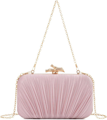 Clutch Purses for Women Evening Bag Pleated Clutch Bag with Chain Party Purses Handbag for Cocktail/Prom/Party/Wedding/Formal