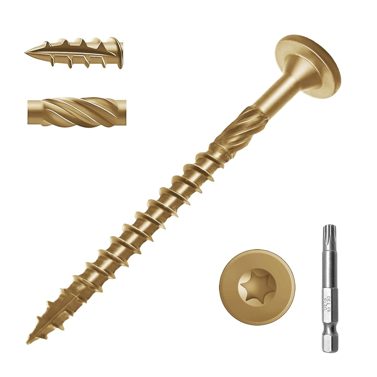 6 Inch Deck Screws 50Pcs, Structural Wood Screws, Rust Resistant Timber Screws for Timber/Log/Landscaping Wood, with T30 Star Bit (#14 x 6 Yellow)