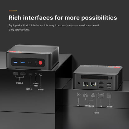 BOSGAME P4 Plus Mini PC Desktop Computers, AMD Ryzen 7 5825U (up to 4.5GHz), 32GB DDR4, 1TB PCIe SSD, Dual LAN 2.5G & Wi-Fi 6E & BT5.2, 4K Triple Display, Compact Silent PC for Gaming, Office, Design
