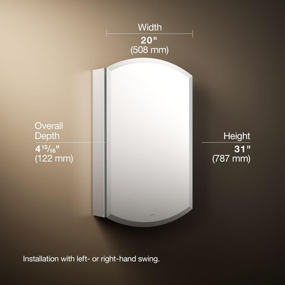 Kohler K-3073-Na Archer Frameless 20 Inch X 31 Inch Aluminum Bathroom Medicine Cabinet;; Recess or Surface Mount