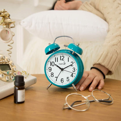FLOITTUY (Loud Alarm for Deep Sleepers) 4'' Twin Bell Alarm Clock with Backlight for Bedroom and Home Decoration(Black)