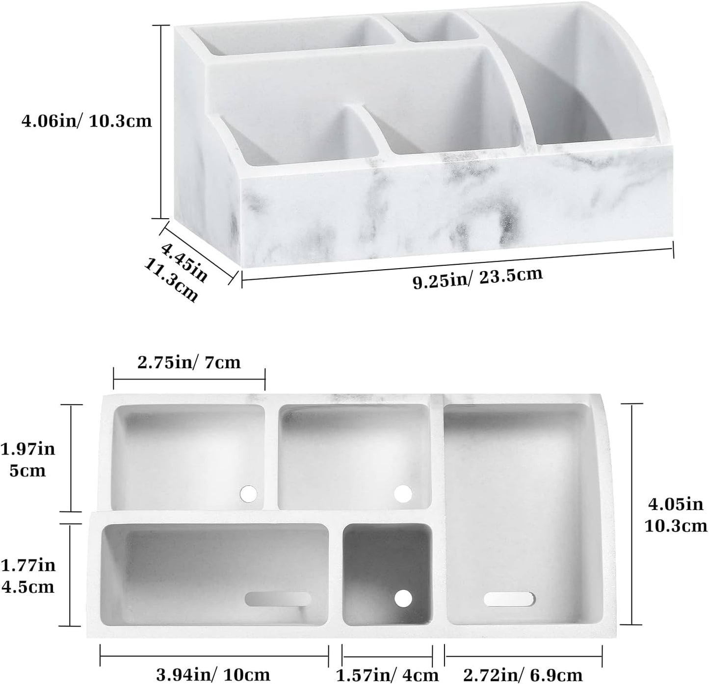Marble Bathroom Counter Organizer with 5 Slots, Resin Toothbrush and Toothpaste Holder for Vanity Storage, Gravel White - PuriLite