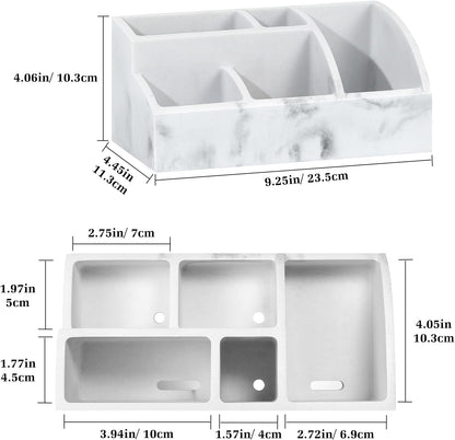 Marble Bathroom Counter Organizer with 5 Slots, Resin Toothbrush and Toothpaste Holder for Vanity Storage, Gravel White - PuriLite