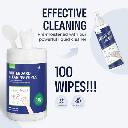 Loukin Whiteboard Cleaning Wipes, Dry Erase Board Cleaning Wipes, Non-Toxic Whiteboard Wipes, 100 Wipes per Canister, 3 Packs