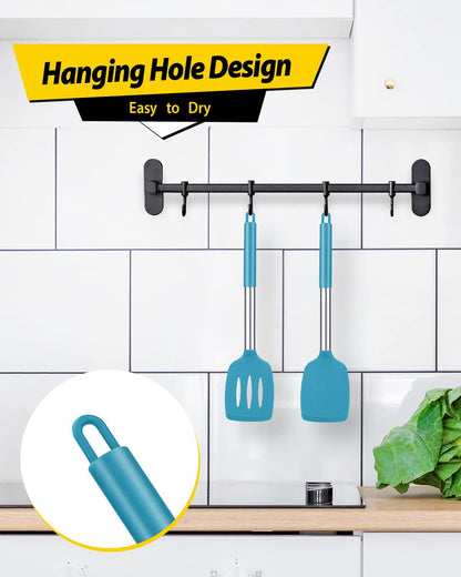 Pack of 2 Silicone Slotted Spatula,Non Stick Solid Kitchen Turner, High Heat Resistant BPA Free Cooking Utensils for Fish, Eggs, Pancakes（Black