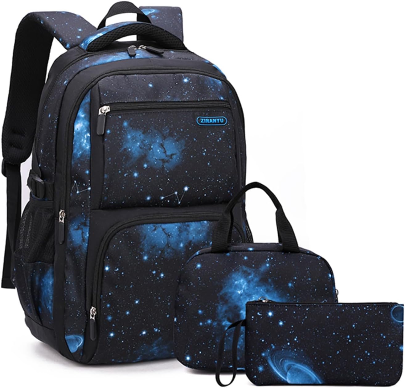 Boys Backpacks Primary Junior High School Bag Kids Bookbag with Lunch Bag 3 in 1 Casual Daypack Set Space Galaxy Durable Knapsack