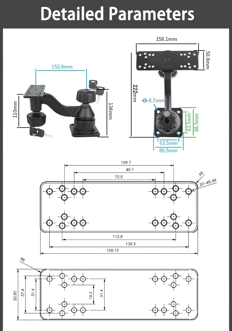 Strg Fish Finder Mount with Lock for Boat, Kayak Fish Finder Swing Mount Marine Electronics Mounts with Rectangular Plate Compatible with Scotty Garmin Lowrance Humminbird and More Depth Finder