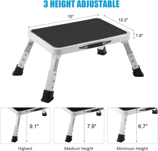 Jocauto Folding Step Stool, Height-Adjustable Step Stool with 15" X 10.2" Non-Slip Platform, Step Ladder with a Portable Handle for Adults or Kids in Office, Kitchen, Home, 330 Lbs Capacity