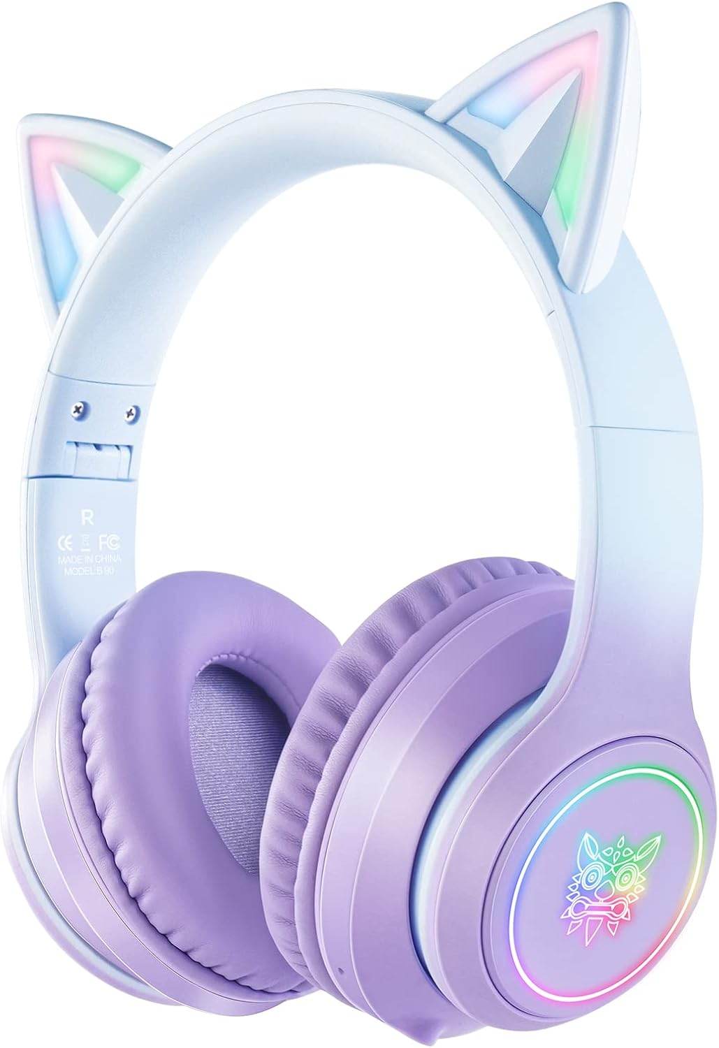 Bluetooth Cat Ear Headphones for Kids & Adults, Wireless Wired Dual Channel, SIMGAL Foldable Over-ear Headsets with RGB Lights, Control Volume & Built-in Mic, For Cell Phones/PC/Tablet/Laptop (A Pink)