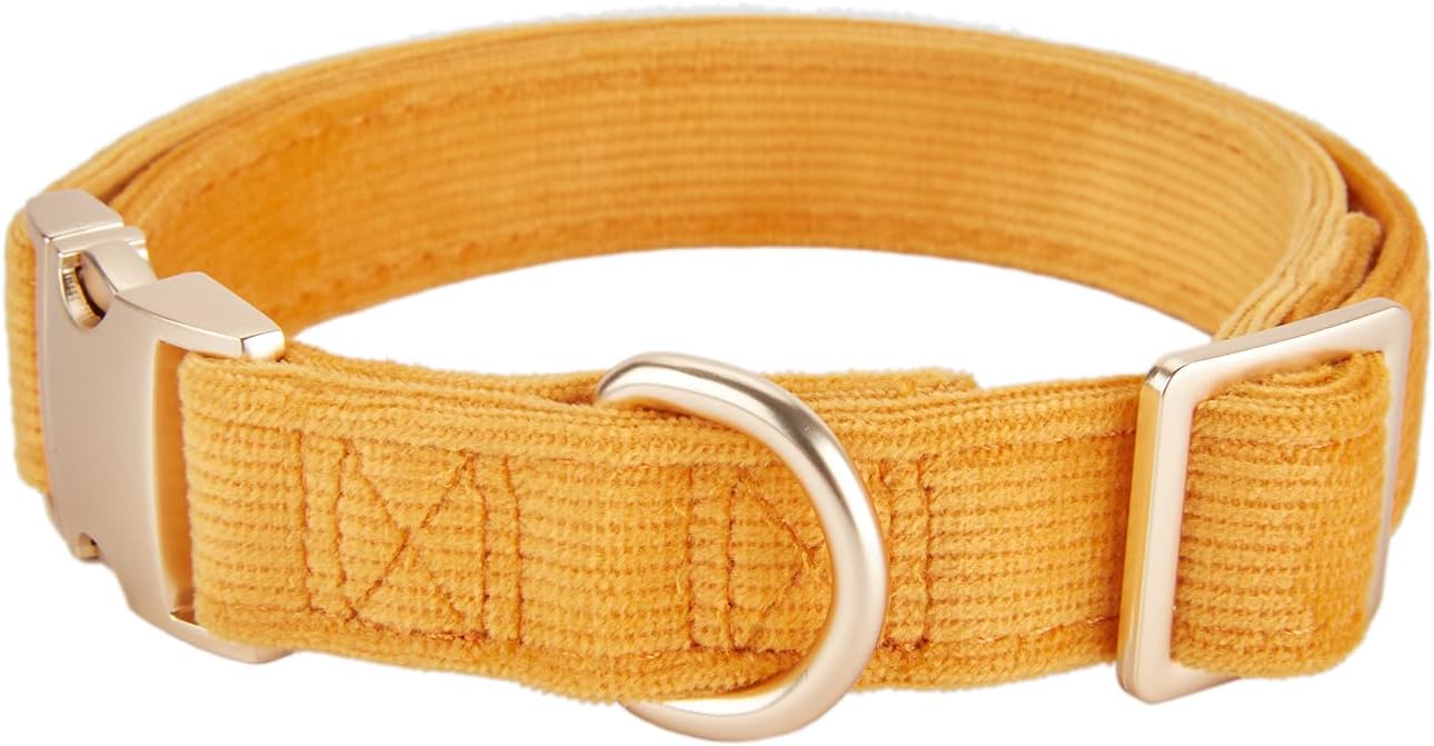 YUDOTE Soft Cotton Dog Collar with Metal Buckle Adjustable Heavy Duty Comfy Corduroy Collars for Small Medium Large Dogs,Black,Small