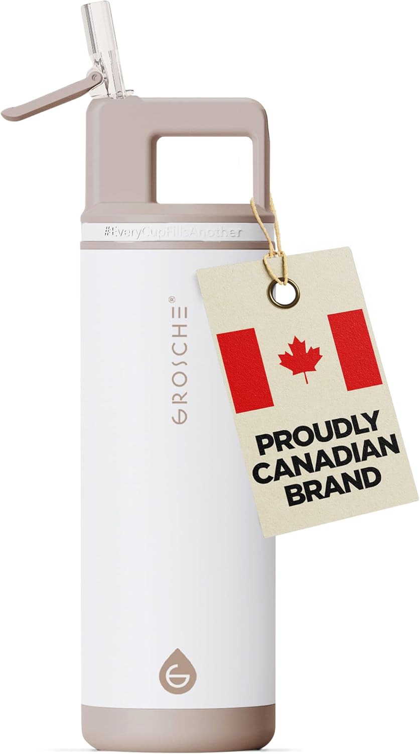 GROSCHE Alpine Flip 'N Sip 16oz Insulated Water Bottle - Stainless Steel, Leakproof Flask with Straw - Perfect for Gym, Travel, Sports & Outdoor Use, Canadian Brand! - 16 fl. oz, Scuba Blue