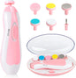 Baby Nail File Clippers Electric: Baby Nail Trimmer Electric Kit Fingernails Toes Care Manicure 6-in-1 Set with LED Light Safe for Newborn Kids and Adult Pink