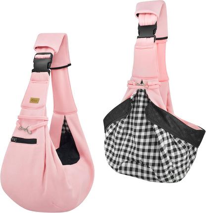 Cuby Adjustable Dog Cat Sling Padded Hard Bottom Pet Carrier Sling Soft Carrying Puppy Bag for Small Dogs Cats Outdoor Travel (Grayish-White)