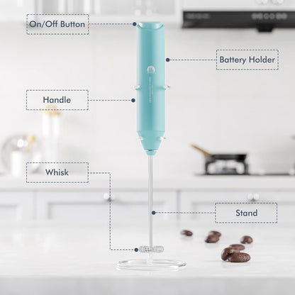 Powerful Milk Frother Handheld Foam Maker, Mini Whisk Drink Mixer for Coffee, Cappuccino, Latte, Matcha, Hot Chocolate, With Stand, Light Purple