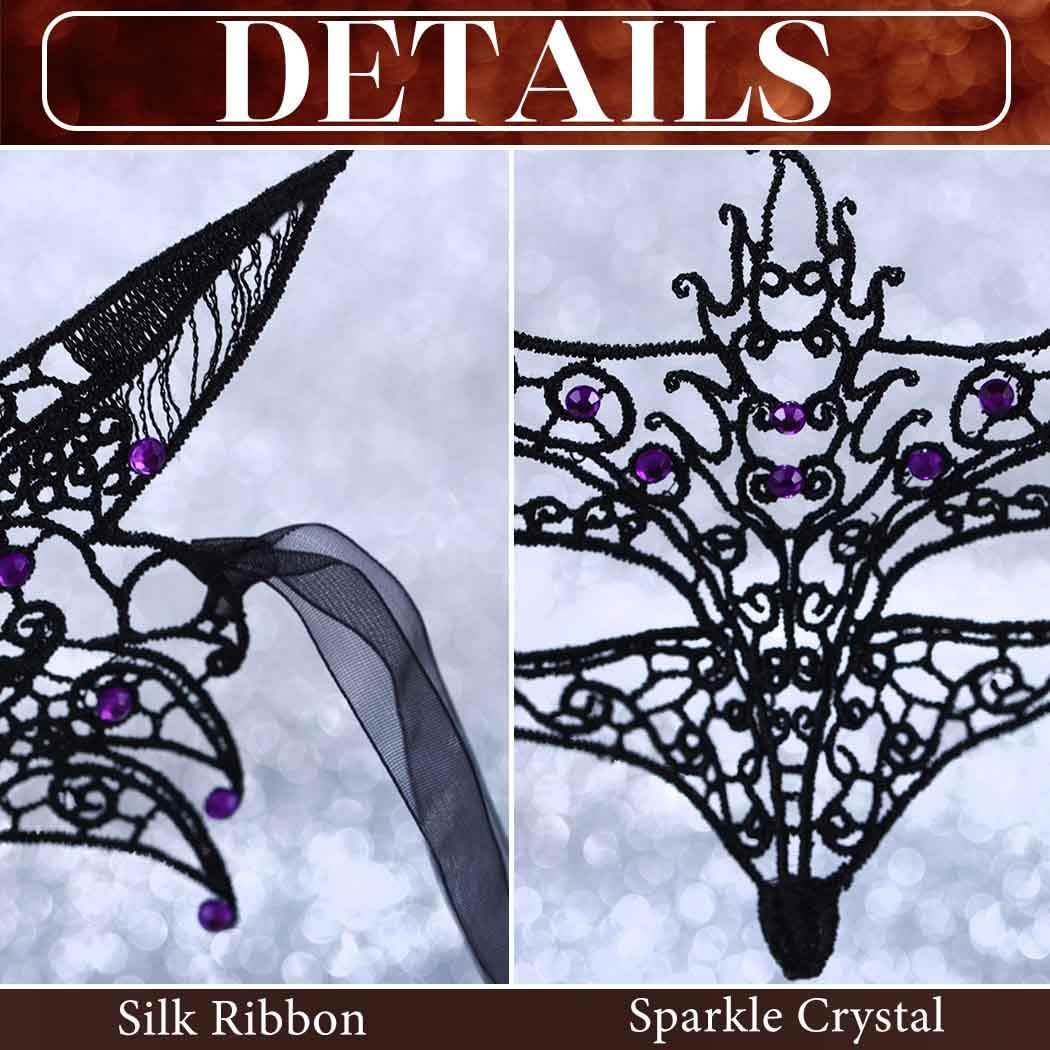 Obmyec Masquerade Lace Mask for Women Fox Eye Masks Black Face Mask for Party Halloween Cosplay