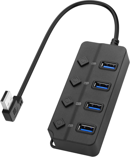 90 Degree USB Hub Splitter YACSEJAO USB 2.0 Data Hub with Individual LED Button On/Off Switch DC5.5 * 2.1 Power Port for Laptop,PC Computer (7 Ports, 0.3M)
