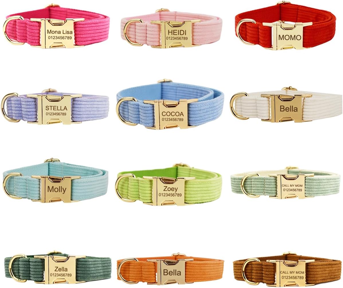 Custom Dog Collar with Metal Buckle - Pet Collars Personalized with Name and Phone Number (Plaid)