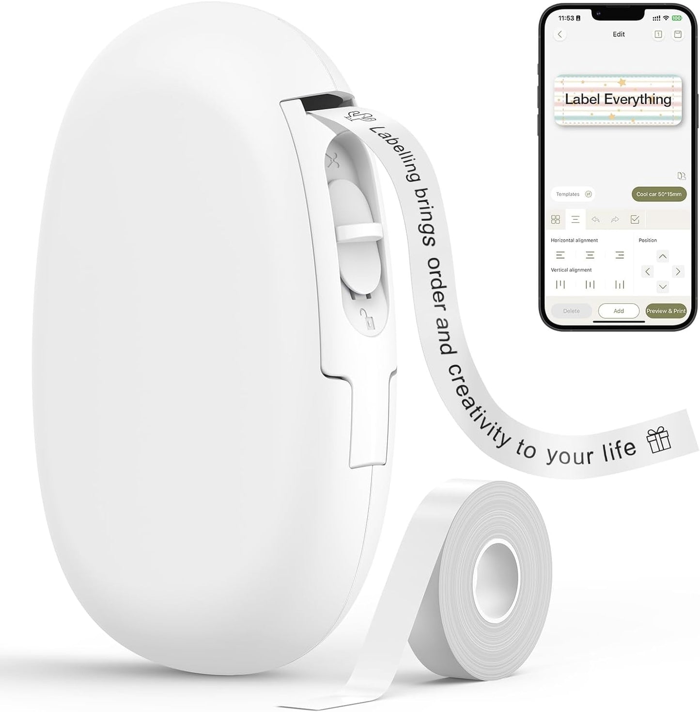 SUPVAN E10 Mini Bluetooth Label Maker Machine with 3 Tapes, Waterproof Label, Versatile App with 40+ Fonts and 600+ Icons, Inkless Labeler for Home, Kitchen, School, Office Organization, Green