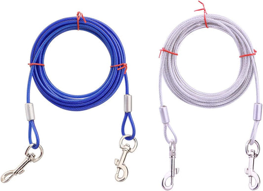 FRAMNG 2 Pack Dog Tie-Out Cable, 10ft Steel Wire Rope for Dogs Up to 80 Pound, Heavy-Duty Dog Runner Tie Out Cable, Dog Lead Line for Yard, Camping, Outside (3 Meter)