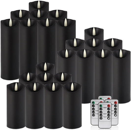 24 Pack Black LED Flameless Candles with Remote and Timer Realistic Flickering Battery Pillar Lights for Home Decor,Party,Idea Gift and Special Festivals
