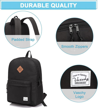 School Backpack for Kids, VASCHY Lightweight Water Resistant Casual Schoolbag Daypack for Men Women Teen Boys Girl Bookbag