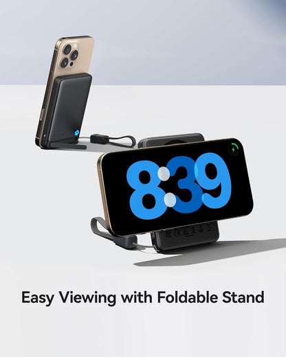 INIU for Portable Charger, Ultra Slim Qi2 Certified 10000mAh 45W Magnetic Power Bank, USB C in&Out Wireless Battery Pack with Foldable Stand, Phone Charger Only for iPhone 16/15/14/13/12 Series, Blue
