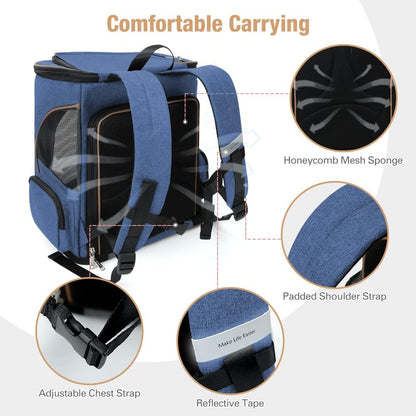 Lekesky Cat Backpack Expandable Dog Carrier Backpack Airline Approved Pet Backpack Carrier for Cats, Small Dogs, Puppies Under 13 Lbs, Grey