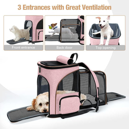 Lekesky Cat Backpack Expandable Dog Carrier Backpack Airline Approved Pet Backpack Carrier for Cats, Small Dogs, Puppies Under 13 Lbs, Grey