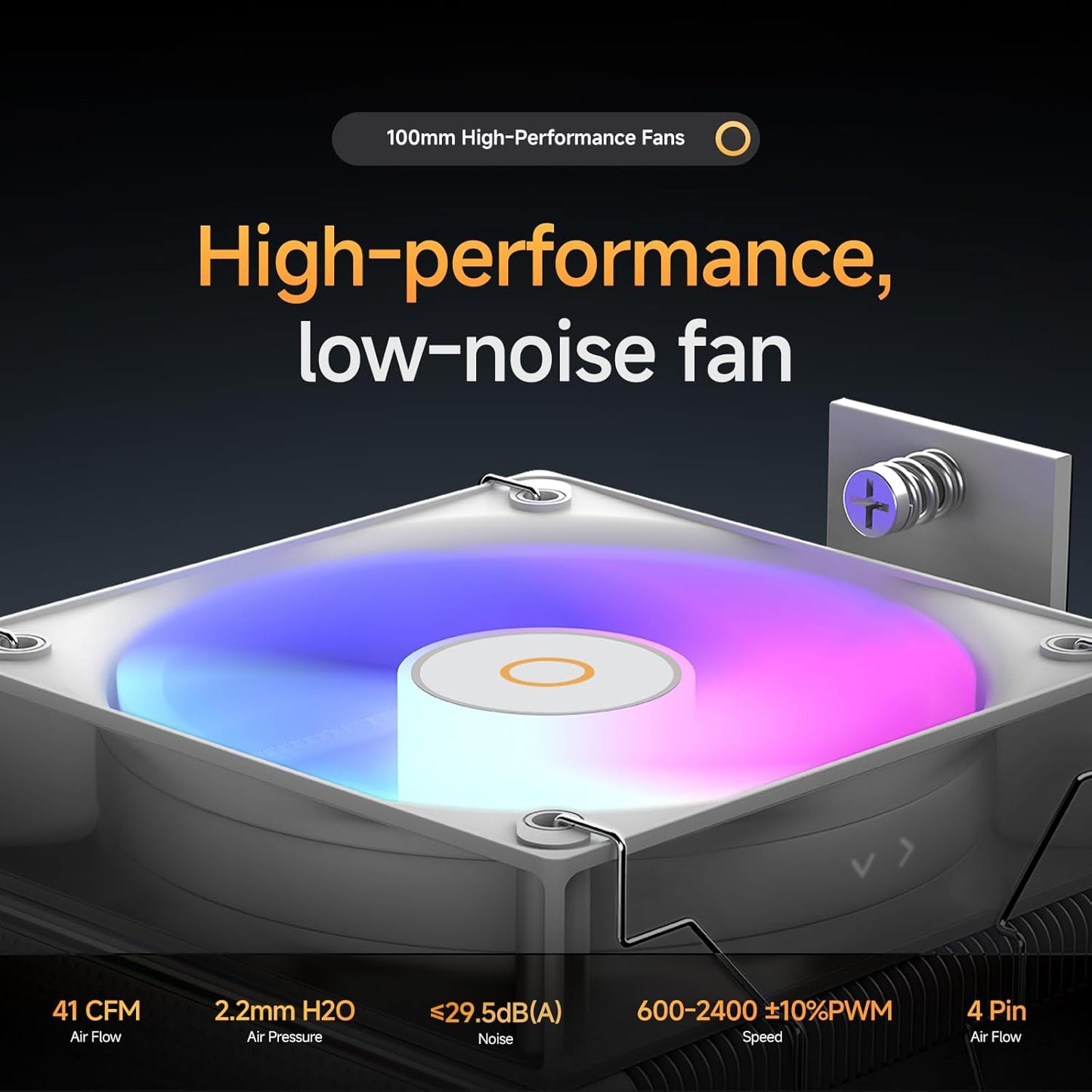 Gamma A40 ARGB WH CPU Cooler,100mm PWM Fan,133mm Height Single Tower Computer CPU Air Cooler,4 Copper Heat Pipes,ARGB Function,Fancy Top Cover,for Intel LGA 115X/1200/1700/1851&AMD AM4/AM5