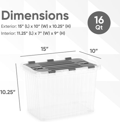 Superio Storage Bins with Lids- 3 Pack, 1.85 Qt Clear Boxes for Organizing, Stackable Plastic Containers- BPA Free, Non-Toxic, Odor Free, Organizer for Home, Office, Dorm