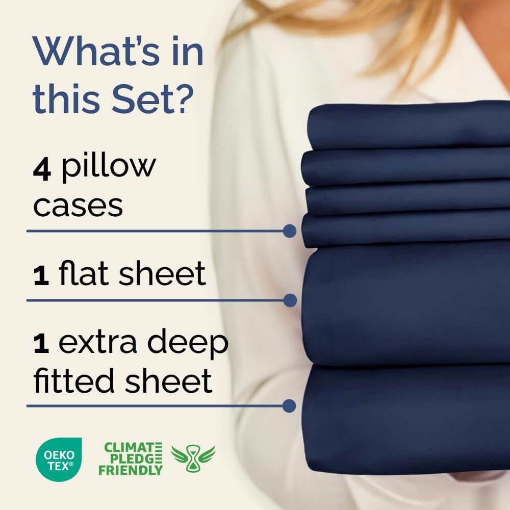 Extra Deep Queen Sheet Set - 6 Piece Breathable & Cooling Sheets - Hotel Luxury Bed Sheets Set - Easy & Secure Fit - Soft, Wrinkle Free & Comfy Sheets Set - White Sheet Set w/Extra Deep Pockets